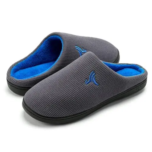 Produktbild: welltree Herren Hausschuhe aus Memory Schaum aus warmer Baumwolle für den Winter, rutschfest, Dunkel Grau/Blau Größe: 42/43 EU
