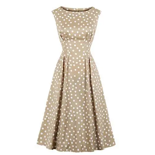 Produktbild: Wellwits Damen Plissee Details Hohe Taille Punktmuster Tea Length Retrolook Kleid 2XL