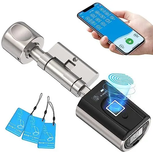Produktbild: WELOCK SECBN51 Fingerabdruck Schloss mit App, RFID-Karte Transponder und WiFi, Fingerabdruck Türschloss Haustür für Türen von 30-70mm, Schlüssellose Türschloss Fingerprint IP65