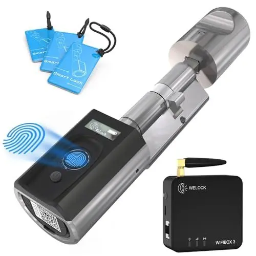Produktbild: WELOCK Touch41 Türschloss Fingerabdruck mit WIFIBOX 3, Elektronisches Türschloss mit RFID-Karte Bluetooth Wi-Fi Fernentriegelung IP65,Arbeit mit Alexa,Verstellung für 50-100mm Türen