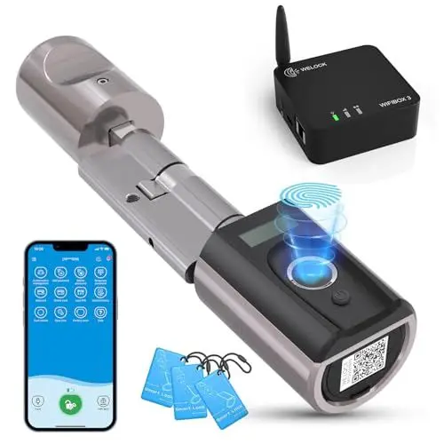 Produktbild: WELOCK Touch41 Türschloss Fingerabdruck mit WIFIBOX 3, Intelligentes Türschloss für Smart Home, Wasserdichtes Türschloss, Tor Türschloss Smart für 50-100mm Tür, Arbeit mit Alexa