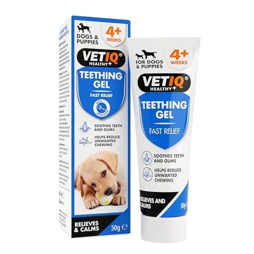 Produktbild: Welpe VetIQ Zahngel, 50 g, beruhigt Zahnfleischschmerzen, reduziert unerwünschtes Kauen beim Zahnen, enthält Kamillen-, Pfefferminz- und Nelkenöl, verhindert den Atem von Hunden, Welpen ab 4 Wochen