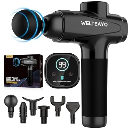 Produktbild: WELTEAYO Massagepistole, LCD-Touchscreen Massage Gun mit 30 Geschwindigkeiten und 6 Massageköpfen, Elektrisches Muskel Massage Pistole bis zu 3200 U/min zur Entspannen Linderung von Nackenschmerzen