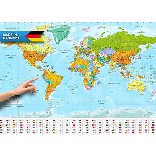 Produktbild: Weltkarte XXL Poster im Riesenformat mit Fahnen & Flaggen - Top Qualität (140x100cm)