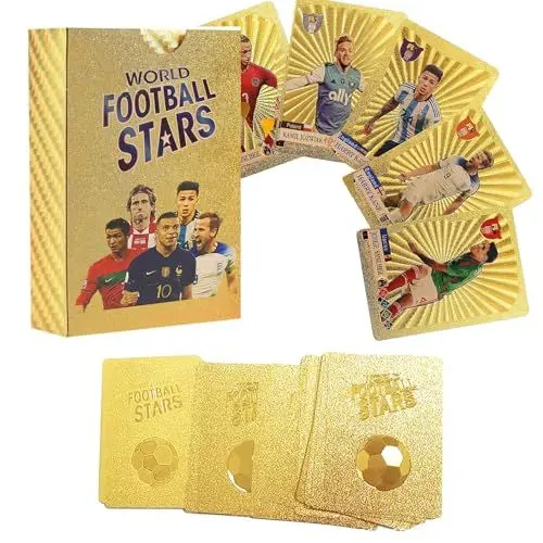 Produktbild: Weltmeisterschaft 2025 Fußball Star Karten, 55 Goldfolie Fußball Karten, Gold Fußball Karten für Fußball Fans und Sammler, Euro 2025 Fußball Karten