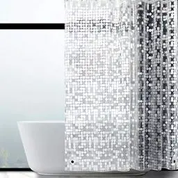 Produktbild: WELTRXE Duschvorhang Anti-Schimmel mit Gewicht Magnet unten, Transparent Geometrisch Eva Wasserdicht Antibakteriell Vorhang für Dusche und Badewanne, 0.15mm (120*180cm)mit 8 Duschvorhangringen Kinder