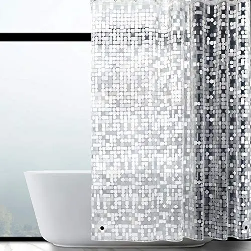 Produktbild: WELTRXE Duschvorhang Anti-Schimmel mit Gewicht Magnet unten, Transparent Geometrisch Eva Wasserdicht Antibakteriell Vorhang für Dusche und Badewanne, 0.15mm (120*180cm)mit 8 Duschvorhangringen Kinder