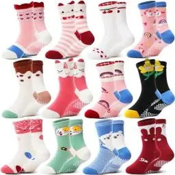 Produktbild: Welwoos Stoppersocken Kinder Baby Mädchen Lustige Socken Antirutschsocken Kinder Anti Rutsch Rutschfeste Geschenk Baumwolle Socken für Kinder Mädchen Kleinkind 12 Paare(Cartoon,24-26)