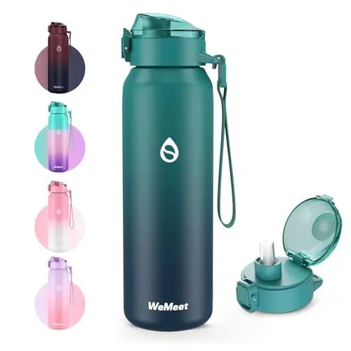 Produktbild: WEMEET Wasserflasche 18/10 Edelstahl mit Abnehmbarem Strohhalm 700ml, Auslaufsicher Doppelwandig Edelstahl Trinkflasche, für Outdoor, Arbeit, Fitness, Fahrrad, Schule(Blau Blau)