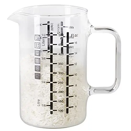 Produktbild: wenco Glas-Messbecher 500 ml - Messkanne mit Zwei Skalen und verschiedenen Maßeinheiten, transparent, hitzebeständig, ideal für präzises Abmessen von Flüssigkeiten und Zutaten, spülmaschinengeeignet