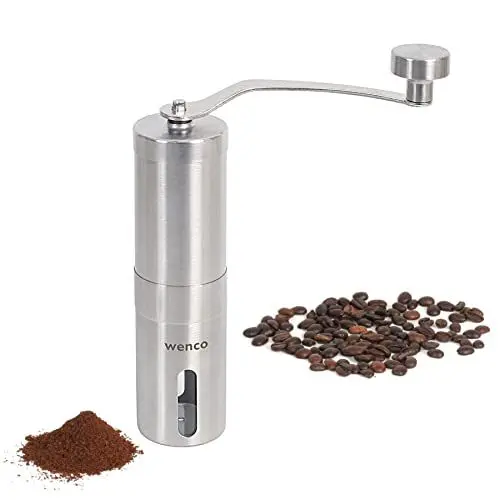Produktbild: wenco Premium Kaffeemühle, Manuell, Verwendbar als Espressomühle und Coffee Grinder, Verstellbarer Mahlgrad, 16,5 x 4,5 x 22 cm, Edelstahl, Silber