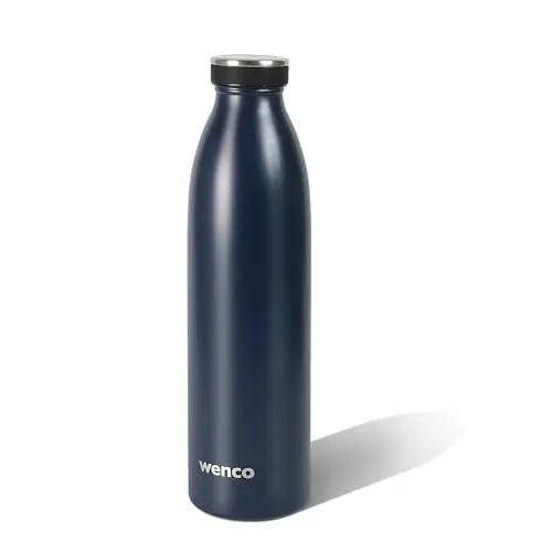 Produktbild: wenco Trinkflasche Edelstahl 0,75l / 750ml isoliert und auslaufsicher für kalte und heiße Getränke auch als Thermoskanne verwendbar BPA frei – blau, Dunkelblau