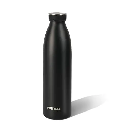 Produktbild: wenco Trinkflasche Edelstahl 0,75l / 750ml isoliert und auslaufsicher für kalte und heiße Getränke auch als Thermoskanne verwendbar BPA frei – schwarz