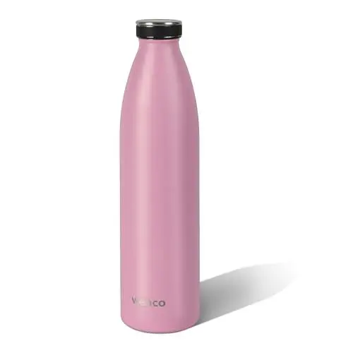 Produktbild: wenco Trinkflasche Edelstahl 1l / 1000ml isoliert und auslaufsicher für kalte und heiße Getränke auch als Thermoskanne verwendbar BPA frei – Flamingo Pink
