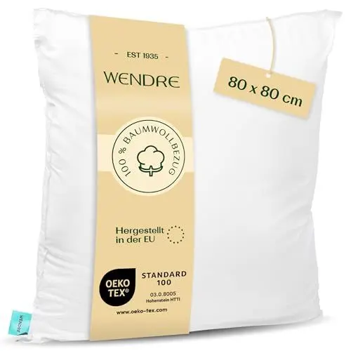 Produktbild: WENDRE Schlaf Atmungsaktives Kissen 80x80 cm - Weich, 100% Baumwolle Kissenbezug, Waschbarer - Luxus Bequeme Kopfkissen für das Bett - Langlebige, Hypoallergene Kissen, Oeko-Tex Zertifiziert