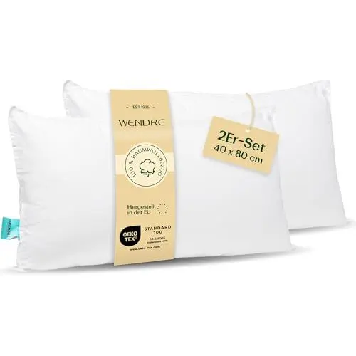 Produktbild: WENDRE Schlaf Atmungsaktives Kissen Set 2er 40x80 cm - Weich, 100% Baumwolle Kissenbezug, Waschbarer - Luxus Bequeme Kopfkissen für das Bett - Langlebige, Hypoallergene Kissen, Oeko-Tex Zertifiziert