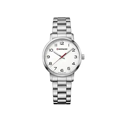 Produktbild: WENGER Unisex Armbanduhr Avenue Ø 35 mm, Swiss Made, Analog Quarz, Wasserdicht bis 100m, Edelstahl-Armband, Silber, 01.1621.104