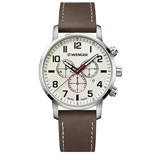 Produktbild: Wenger Unisex Erwachsene Chronograph Quarz Uhr mit Leder Armband 01.1543.105