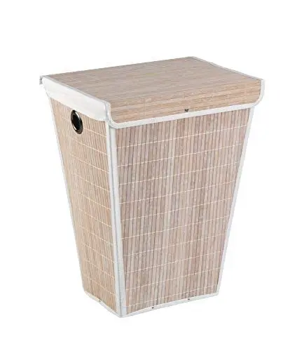 Produktbild: WENKO 22100100 Wäschetruhe Bamboo Weiß - konischer Wäschekorb, mit Wäschesack, Bambus, 45 x 60 x 33 cm