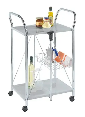 Produktbild: WENKO 900060100 Beistell- und Küchenwagen Sunny - zusammenklappbar, Ablagekorb, Chrom, 60 x 90 x 44 cm, silber