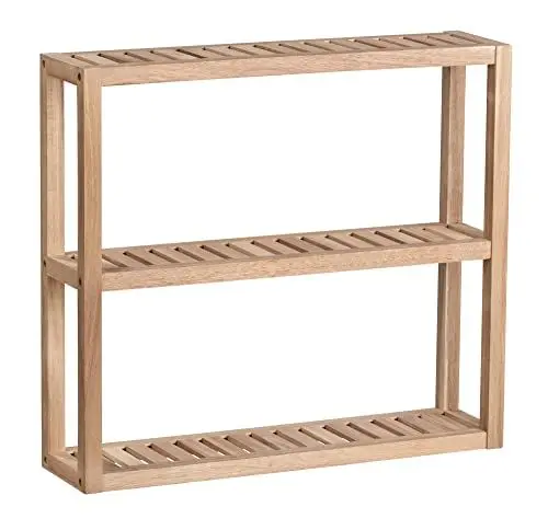 Produktbild: WENKO Wandregal Mod. Acina Badezimmerregal Akazienholz FSC zertifiziert vielseitig für Küche Bad Wohnzimmer Flur 3 Ebenen für Bücher Deko skandinavisches Design Naturholz Möbel 60 x 54 x 15 cm natur
