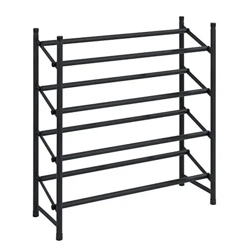 Produktbild: WENKO Anti-Rutsch-Schuhregal Hero ausziehbar, Schuhaufbewahrung für 24 Paar Schuhe, stapelbar, 62-115 x 68 x 23 cm, pulverbeschichtetes Metall, Anti-Rutsch Oberfläche, Schwarz matt