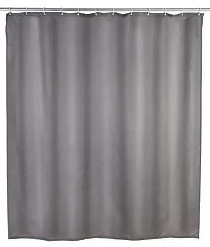 Produktbild: WENKO Anti-Schimmel Duschvorhang Grau, Textil-Vorhang mit Antischimmel Effekt fürs Badezimmer, waschbar, wasserabweisend, mit Ringen zur Befestigung an der Duschstange, 180 x 200 cm