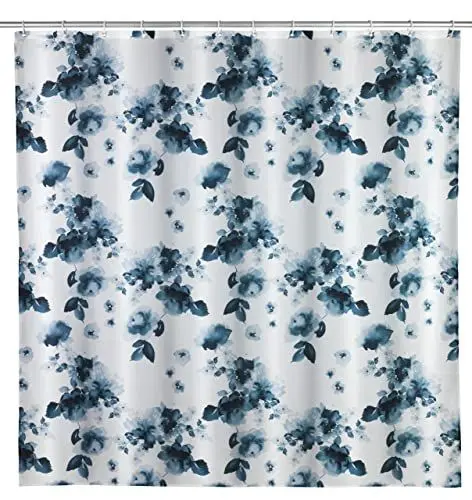 Produktbild: WENKO Anti-Schimmel Duschvorhang Rose Bleu, antibakterieller Textil-Vorhang mit Antischimmel Effekt, waschbar, wasserabweisend, mit 12 Ringen zur Befestigung an der Duschstange, 180 x 200 cm
