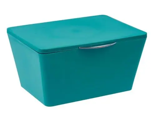 Produktbild: WENKO Aufbewahrungsbox mit Deckel Brasil, mattierter Aufbewahrungskorb für Badezimmer & Gäste-WC, dekorativer Badkorb aus bruchsicherem Kunststoff, BPA-frei, 19 x 10 x 15,5 cm, Petrol