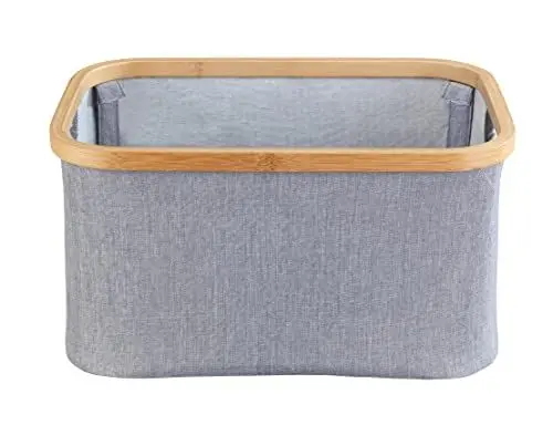 Produktbild: WENKO Aufbewahrungskorb Mod. Bahari, moderne Aufbewahrungsbox mit hochwertigem Bambus-Rahmen, platzsparend zusammenklappbar, 20 L Fassungsvermögen, 38 x 26 x 20 cm, aus pflegeleichtem Polyester