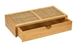 Produktbild: WENKO Badbox Allegre, dekorative Box mit Schublade im trendigen Boho-Style aus hochwertigem Bambus und Rattan-Geflecht, zur Aufbewahrung von Badutensilien oder Accessoires, 28 x 6 x 14 cm, Natur