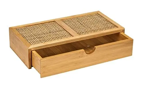 Produktbild: WENKO Badbox Allegre, dekorative Box mit Schublade im trendigen Boho-Style aus hochwertigem Bambus und Rattan-Geflecht, zur Aufbewahrung von Badutensilien oder Accessoires, 28 x 6 x 14 cm, Natur