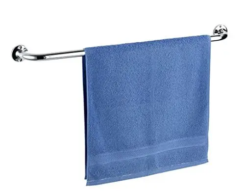 Produktbild: WENKO Badetuchstange Mod. Basic Massive Handtuchstange aus Hochglanz Edelstahl ideal für Badetücher Maße 86 x 6 x 9,5 cm Farbe glänzend Silber