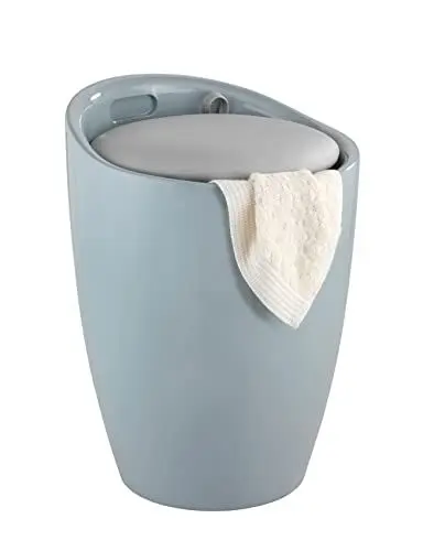 Produktbild: WENKO Badhocker Mod. Candy Grau, belastbar bis 120 kg, Hocker mit Stauraum für Badezimmer und Wohnzimmer, integrierter Wäschesammler, ABS-Kunststoff, BPA-frei, Fassungsvermögen 20 L, Ø 36 x 50,5 cm