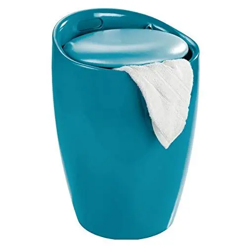 Produktbild: WENKO Badhocker Mod. Candy Petrol, Hocker mit Stauraum für das Badezimmer und Wohnzimmer, integrierter Wäschesammler, ABS-Kunststoff, BPA-frei, Fassungsvermögen 20 L, Ø 36 x 50,5 cm