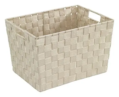 Produktbild: WENKO Badkorb Adria, Aufbewahrungskorb in Trend-Design, ideal für Haushalt, Küche und Bad, hochwertiges Kunststoffgeflecht mit Metallstangen für extra Stabilität, 35 x 22 x 25,5 cm, Beige