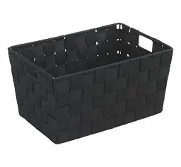 Produktbild: WENKO Badkorb Mod. Adria, kleiner Aufbewahrungskorb ideal für Haushalt, Küche und Bad, hochwertiges Kunststoffgeflecht mit Metallstangen für extra Stabilität, 30 x 15 x 20 cm, Schwarz
