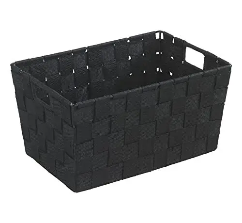 Produktbild: WENKO Badkorb Mod. Adria, kleiner Aufbewahrungskorb ideal für Haushalt, Küche und Bad, hochwertiges Kunststoffgeflecht mit Metallstangen für extra Stabilität, 30 x 15 x 20 cm, Schwarz
