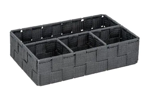 Produktbild: WENKO Aufbewahrungskorb Adria Klein Dunkelgrau - Badorganizer mit 4 Fächern, Polypropylen, 26 x 6.5 x 17 cm, Dunkelgrau