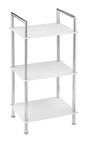 Produktbild: WENKO Badregal Style - 3 satinierte Glasablagen, Stahl, 37 x 71 x 28.5 cm Silber Glänzend