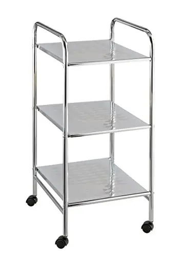 Produktbild: WENKO Badwagen Sando, Haushaltswagen mit 3 Ablagen, rollbarer Küchenwagen aus verchromtem Stahl, Flexibel platzierbar durch Vier leichtgängige Rollen, universell einsetzbar, 32 x 71 x 36,5 cm, Chrom