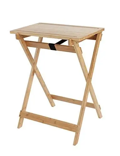Produktbild: WENKO Klapptisch Lugo, Beistelltisch mit abnehmbarem Tablett, praktischer Tisch für Küche, Wohnzimmer, Balkon und Terrasse, zusammenklappbar, aus echtem Bambus, 60 x 79 x 52 cm, Natur