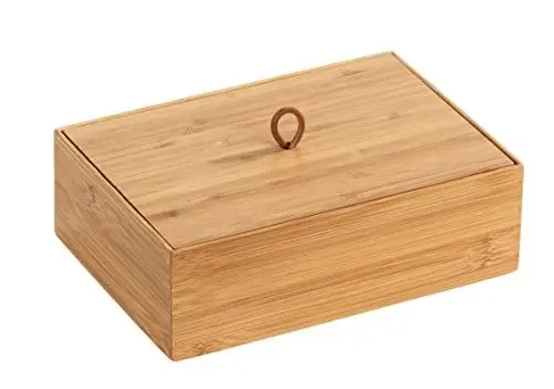 Produktbild: WENKO Bambus Box Terra mit Deckel L, Organizer-Dose für Küche, Bad und den gesamten Haushalt für Badartikel, Küchenutensilien oder Süßigkeiten, mit praktischer Schlaufe, 22 x 7 x 15 cm, Natur