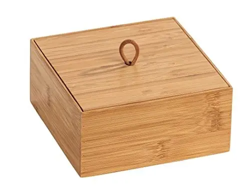 Produktbild: WENKO Bambus Box Terra mit Deckel M, Organizer-Dose für Küche, Bad und den gesamten Haushalt für Badartikel, Küchenutensilien oder Süßigkeiten, mit praktischer Schlaufe, 15 x 7 x 15 cm, Natur