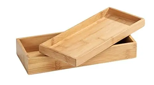 Produktbild: WENKO Bambus Box Terra mit Deckel, schmale Aufbewahrungsbox für Bürobedarf, Pinsel und Küchenzubehör aus Bambus mit 2 separierbaren Ablagemöglichkeiten für Bad & Haushalt, 24 x 6,8 x 10 cm, Natur