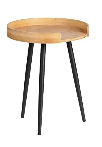 Produktbild: WENKO Beistelltisch Loft, Kleiner Couchtisch aus nachhaltigem Bambus & Metall, Cooles Industrial Design für Küche, Flur, Wohnzimmer, runder Nachttisch, Ø 40 x 50 cm, Schwarz matt/Natur