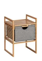 Produktbild: WENKO Beistelltisch mit Schublade Mod. Bahari, moderner Nachttisch aus hochwertigem & nachhaltigem Bambus, Schublade aus pflegeleichtem Polyester, Ablage, viel Platz für Accessoires, 40 x 56 x 40 cm