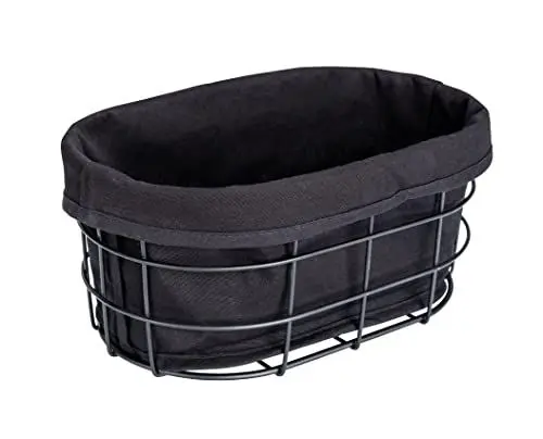 Produktbild: WENKO Brotkorb Mod. Bela, Black Outdoor Kitchen Korb für Brot, Brötchen und Baguette aus pulverbeschichtetem Metall mit waschbarer Einlage aus 100% Baumwolle, 27 x 17 x 11,5 cm, Schwarz