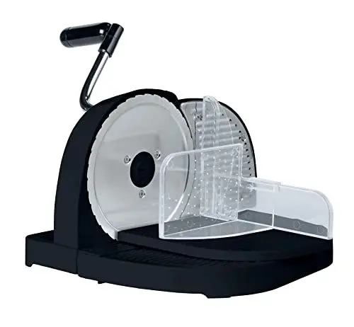 Produktbild: WENKO Brotschneidemaschine Schwarz, Schneidemaschine für Brot aus Kunststoff mit Edelstahlmesser, Führungsschlitten mit Restehalter und Fingerschutz, fester Stand durch Saugnapf, 31 x 20 x 29 cm