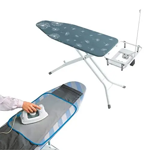 Produktbild: WENKO Bügeltisch Professional & Gitternetz-Bügeltuch, extra breites Bügelbrett 130 x 98 x 48 cm mit großer, absenkbarer Ablage für die Dampfbügelstation & Auflage zum Bügeln von empfindlichen Stoffen